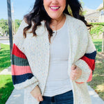 Weekend Ready Ivory Multicolor Mixed Thread Bubble Sleeve Cardigan