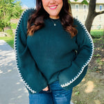 Fall Vibes Hunter Green Rib Knit Large Stitch Oversized Sweater