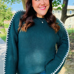 Fall Vibes Hunter Green Rib Knit Large Stitch Oversized Sweater