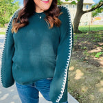 Fall Vibes Hunter Green Rib Knit Large Stitch Oversized Sweater