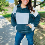 Adorable In Hunter Green Color Block Check Print Terry Hoodie