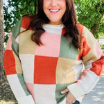 Be Bold Ivory & Rust Checker Jacquard Knit Sweater