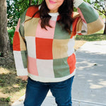 Be Bold Ivory & Rust Checker Jacquard Knit Sweater