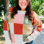 Be Bold Ivory & Rust Checker Jacquard Knit Sweater