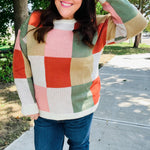 Be Bold Ivory & Rust Checker Jacquard Knit Sweater