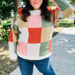 Be Bold Ivory & Rust Checker Jacquard Knit Sweater