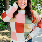 Be Bold Ivory & Rust Checker Jacquard Knit Sweater