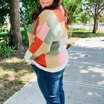 Be Bold Ivory & Rust Checker Jacquard Knit Sweater