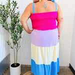 Vacay Vibes Hot Pink & Blue Smocked Color Block Maxi Dress