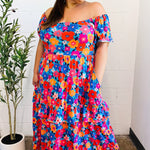 Follow Me Aqua Floral Print Square Neck Tiered Ruffle Maxi Dress