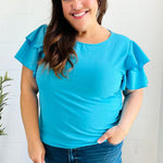 Lovely In Blue Tiered Double Ruffle Sleeve Woven Top