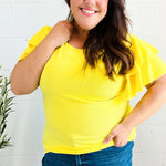 Lovely In Yellow Tiered Double Ruffle Sleeve Woven Top