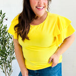 Lovely In Yellow Tiered Double Ruffle Sleeve Woven Top