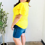 Lovely In Yellow Tiered Double Ruffle Sleeve Woven Top