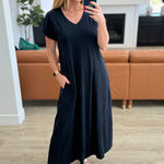 Modern Maritime Shift Maxi Dress in Black