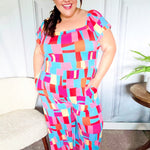 Scarlet & Aqua Geometric Print Wide Leg Jumpsuit