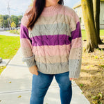 Fall For You Mauve Multicolor Stripe Cable Knit Mock Neck Sweater