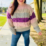 Fall For You Mauve Multicolor Stripe Cable Knit Mock Neck Sweater