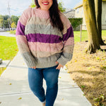 Fall For You Mauve Multicolor Stripe Cable Knit Mock Neck Sweater