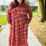 Casual Living Burgundy Floral Collared Fit & Flare Maxi Dress