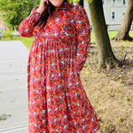 Casual Living Burgundy Floral Collared Fit & Flare Maxi Dress