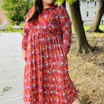 Casual Living Burgundy Floral Collared Fit & Flare Maxi Dress