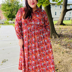 Casual Living Burgundy Floral Collared Fit & Flare Maxi Dress