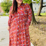 Casual Living Burgundy Floral Collared Fit & Flare Maxi Dress