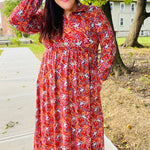 Casual Living Burgundy Floral Collared Fit & Flare Maxi Dress