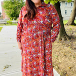 Casual Living Burgundy Floral Collared Fit & Flare Maxi Dress