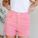 Jenna High Rise Control Top Cuffed Shorts in Pink