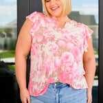 Lizzy Flutter Sleeve Top in Ivory and Pink Muted Floral