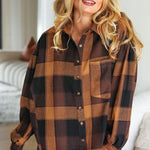 Rock'n Plaid Camel & Charcoal Button Down Oversized Shirt