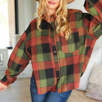 Rock'n Plaid Olive & Rust Button Down Oversized Shirt