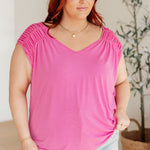 Ruched Cap Sleeve Top in Magenta