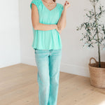 Ruched Cap Sleeve Top in Neon Blue