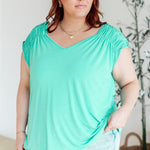 Ruched Cap Sleeve Top in Neon Blue