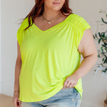 Ruched Cap Sleeve Top in Neon Green