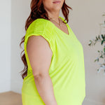 Ruched Cap Sleeve Top in Neon Green