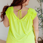 Ruched Cap Sleeve Top in Neon Green