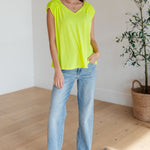 Ruched Cap Sleeve Top in Neon Green