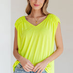 Ruched Cap Sleeve Top in Neon Green