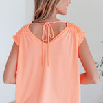 Ruched Cap Sleeve Top in Neon Orange