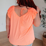 Ruched Cap Sleeve Top in Neon Orange