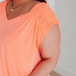 Ruched Cap Sleeve Top in Neon Orange