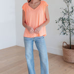 Ruched Cap Sleeve Top in Neon Orange