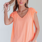 Ruched Cap Sleeve Top in Neon Orange