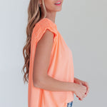 Ruched Cap Sleeve Top in Neon Orange