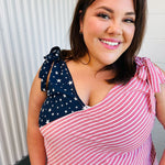 Stars & Stripes V Neck Shoulder Tie Detail Top