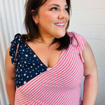 Stars & Stripes V Neck Shoulder Tie Detail Top